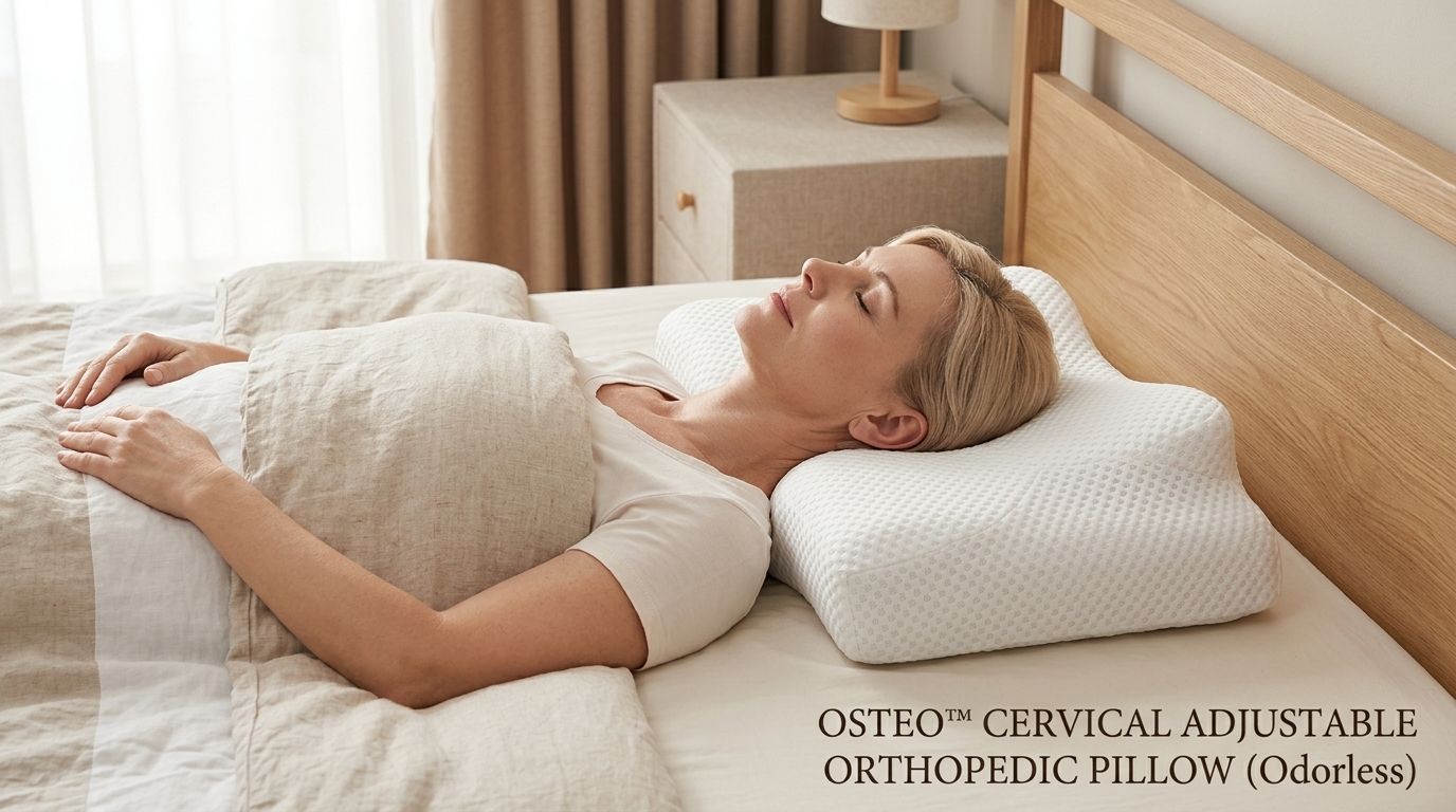 A person sleeping peacefully on an ergonomic cervical pillow, demonstrating proper spine alignment